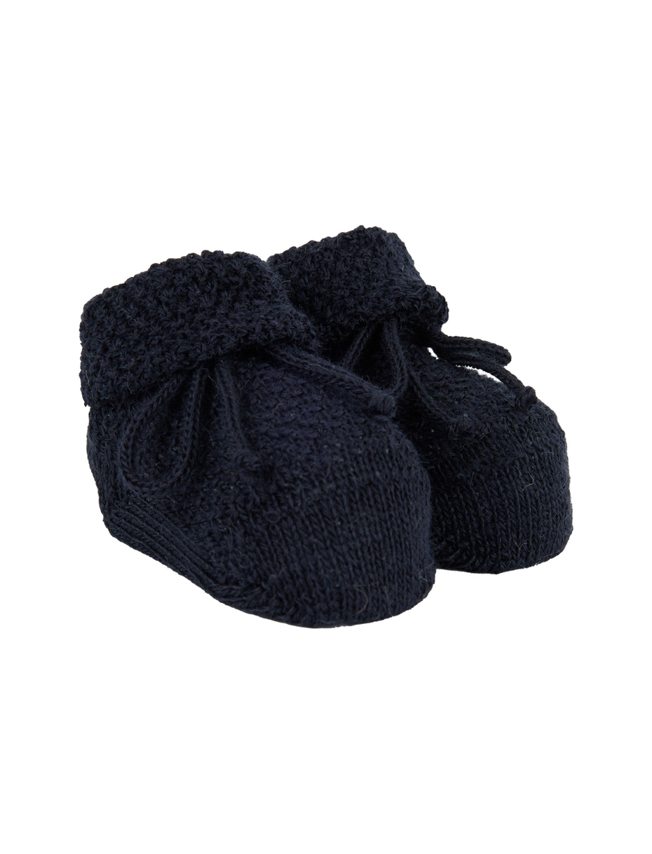 Kids' plain blue rice-stitched wool booty socks - Gallo 1927 - Official Online Shop
