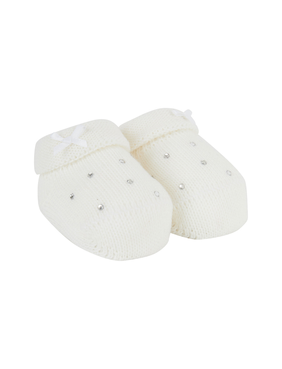 Kids' plain white wool booty socks with rhinestones and bow - Gallo 1927 - Official Online Shop