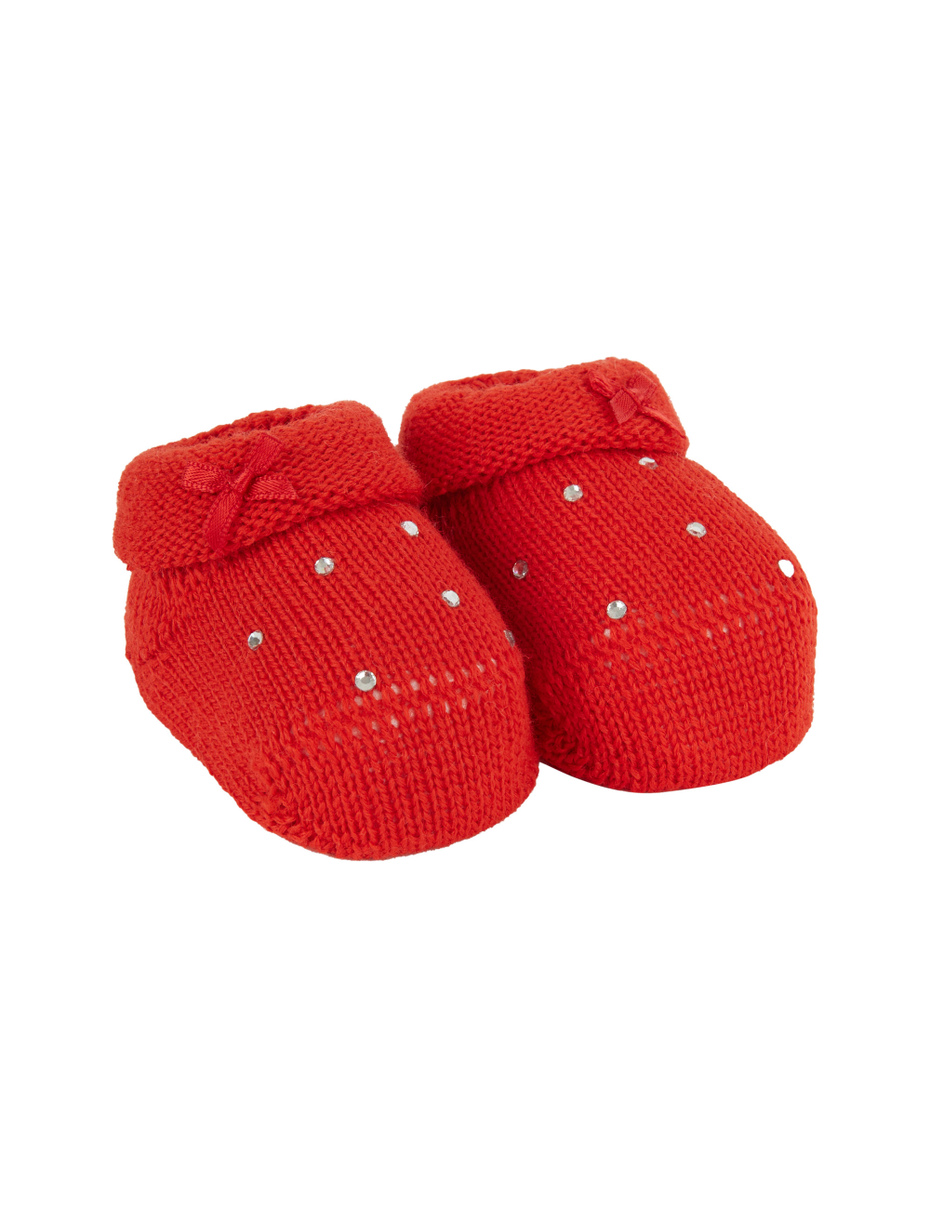 Kids' plain red wool booty socks with rhinestones and bow - Gallo 1927 - Official Online Shop