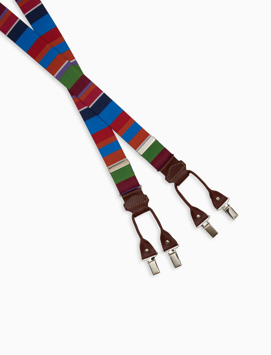 Elastic unisex light blue suspenders with multicoloured stripes - Gallo 1927 - Official Online Shop
