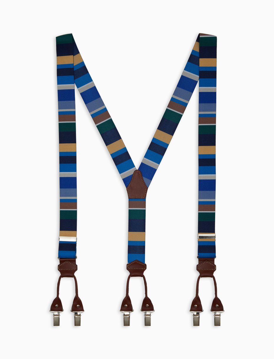 Elastic unisex blue suspenders with multicoloured stripes - Gallo 1927 - Official Online Shop