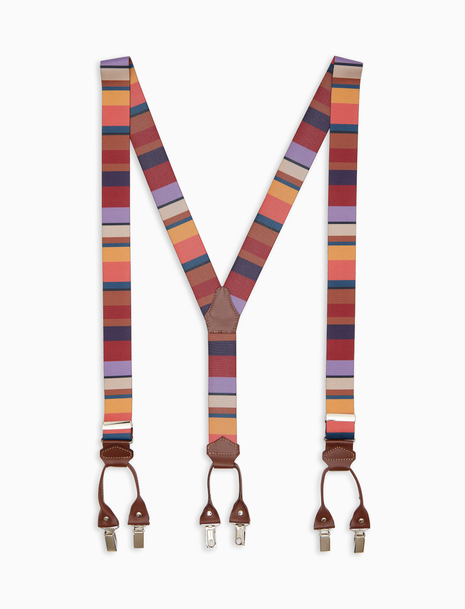 Elastic burgundy unisex suspenders with multicoloured stripes - Gallo 1927 - Official Online Shop