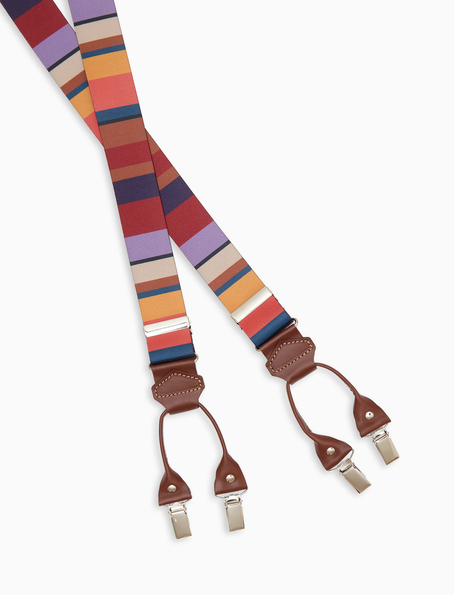 Elastic burgundy unisex suspenders with multicoloured stripes - Gallo 1927 - Official Online Shop