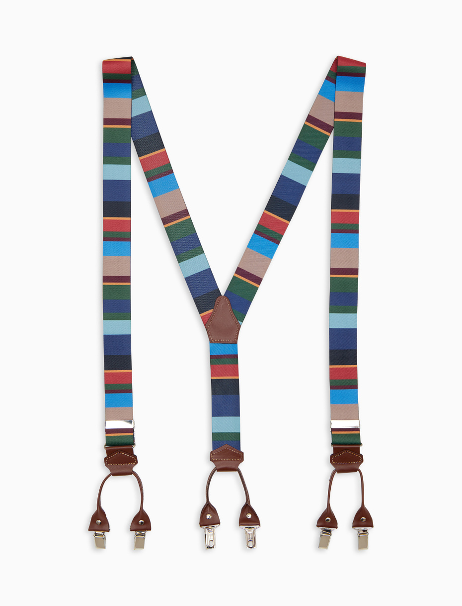 Elastic blue unisex suspenders with multicoloured stripes - Gallo 1927 - Official Online Shop