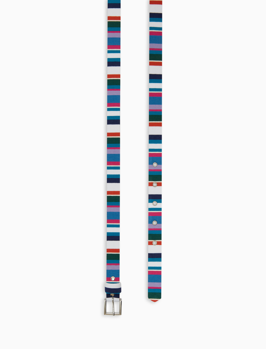 Women's white cotton reversible belt with multicoloured stripes - Gallo 1927 - Official Online Shop