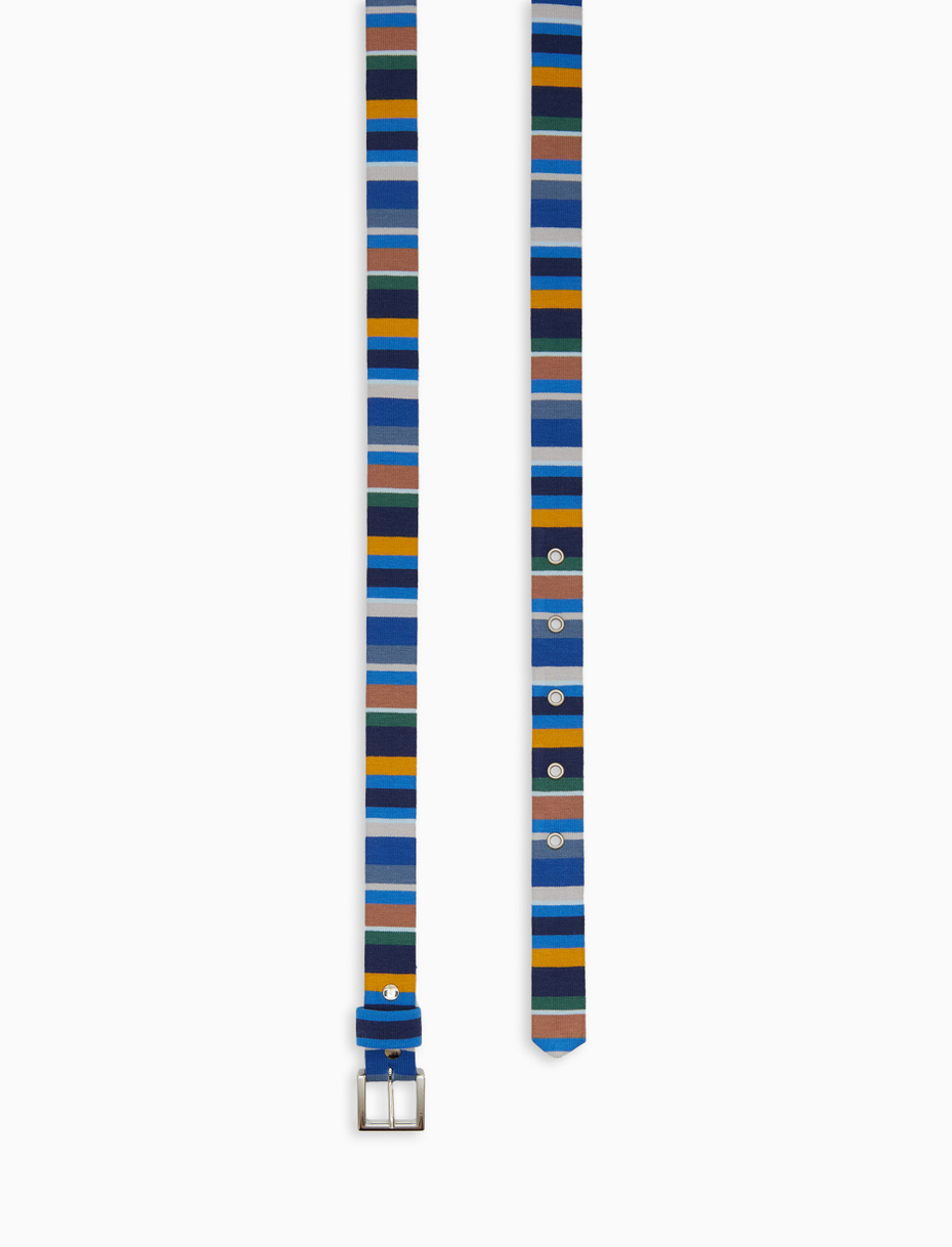 Women's blue cotton reversible belt with multicoloured stripes - Gallo 1927 - Official Online Shop