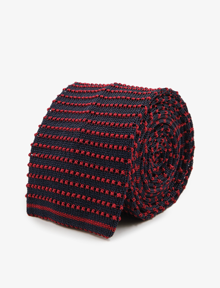 Men's blue/red silk tie with stripes - Gallo 1927 - Official Online Shop