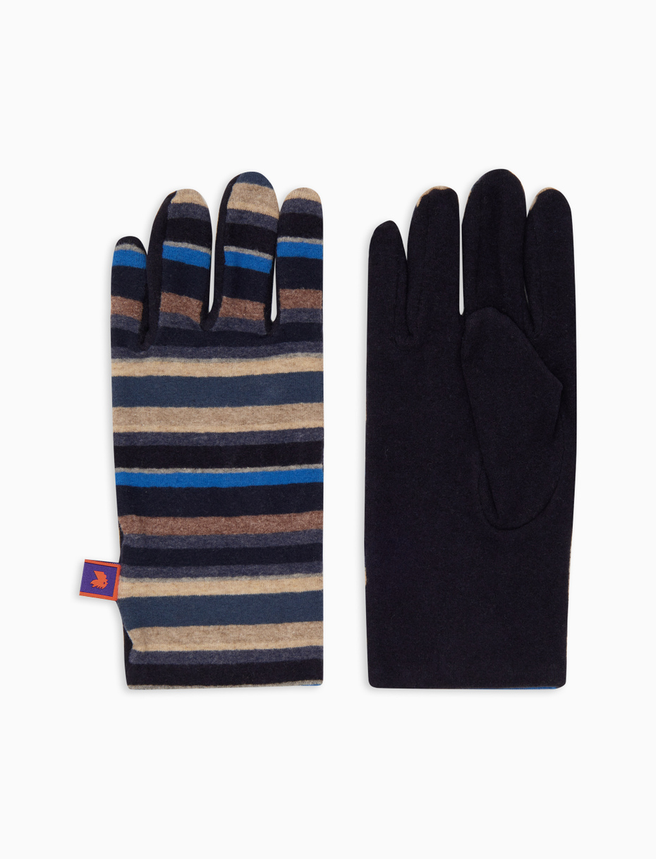 Guanti corti donna pile blu righe multicolor - Gallo 1927 - Official Online Shop