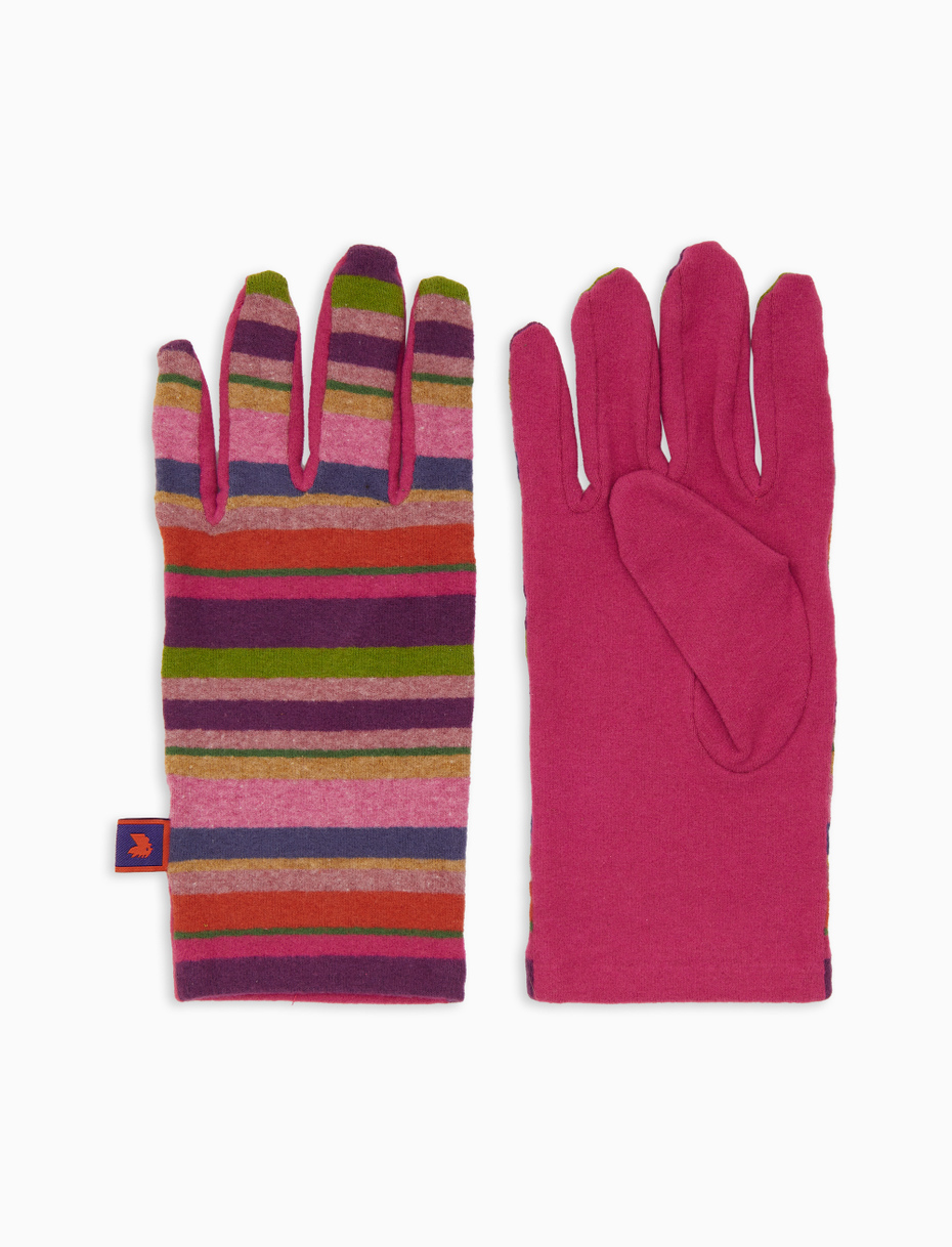 Guanti corti donna pile viola righe multicolor - Gallo 1927 - Official Online Shop