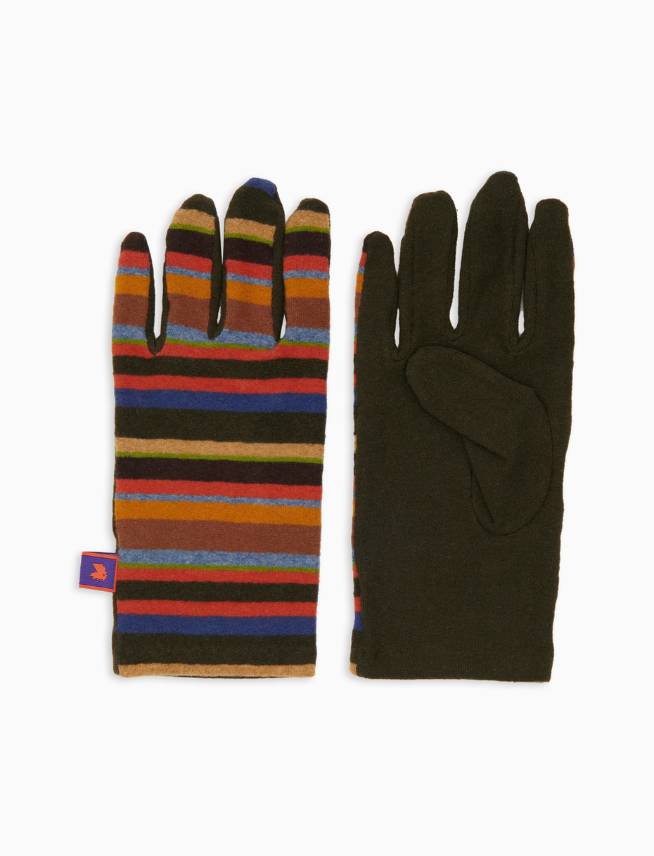 Guanti corti donna pile verde righe multicolor - Gallo 1927 - Official Online Shop