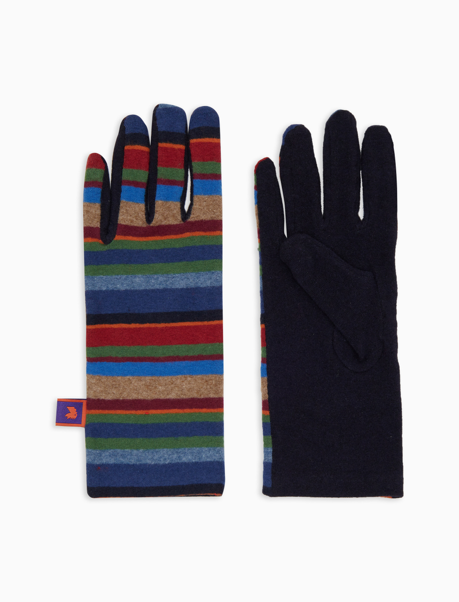 Women's blue fleece gloves with multicoloured stripes - Gallo 1927 - Official Online Shop