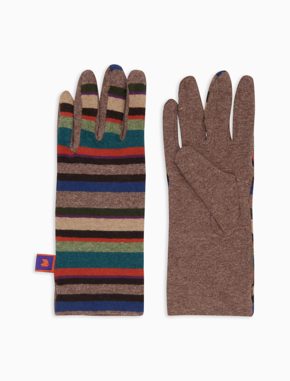 Women's beige fleece gloves with multicoloured stripes - Gallo 1927 - Official Online Shop
