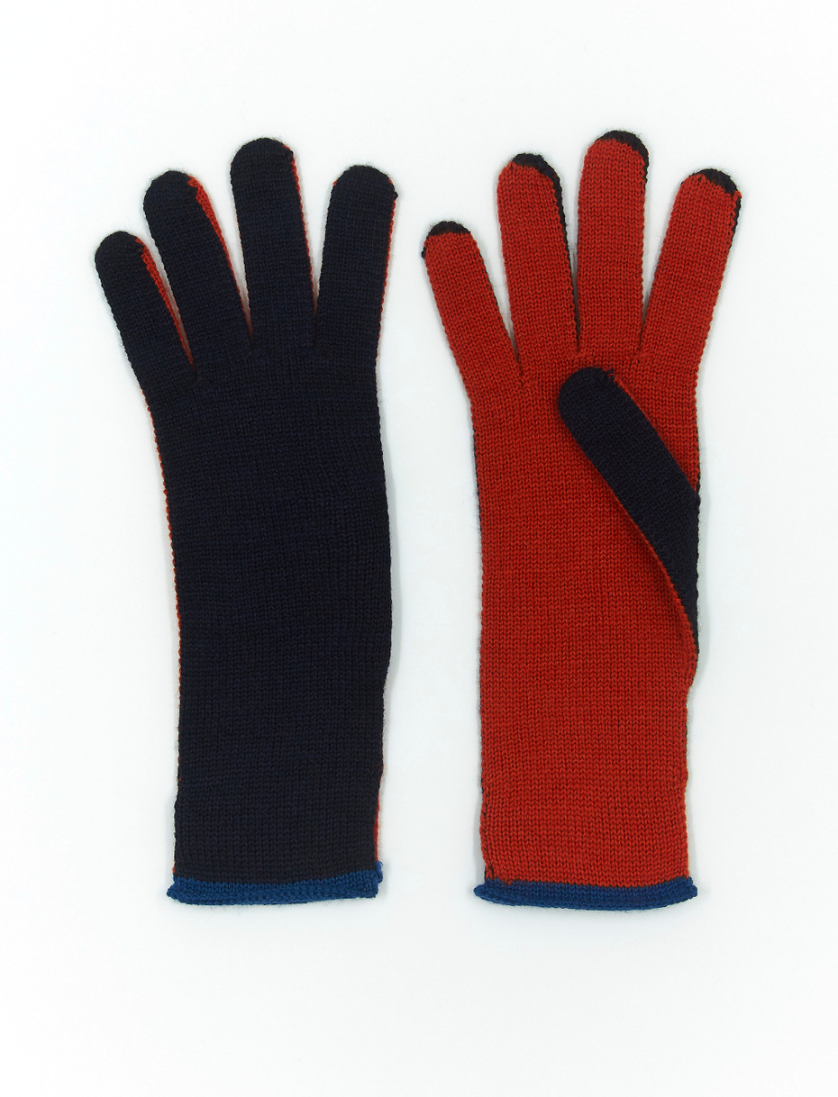 Women's plain blue wool, silk and cashmere gloves with contrasting details - Gallo 1927 - Official Online Shop