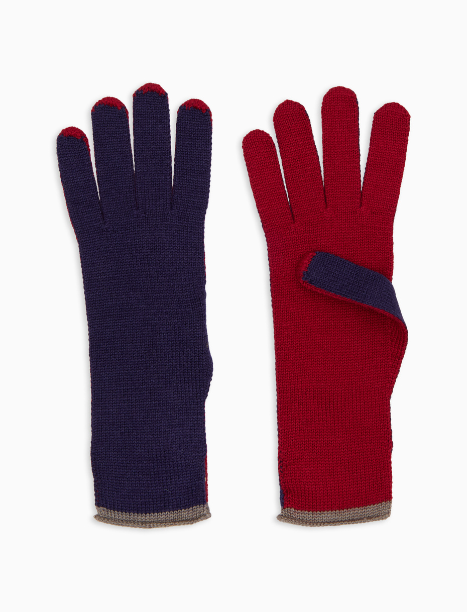 Women's plain burgundy wool, silk and cashmere gloves with contrasting details - Gallo 1927 - Official Online Shop