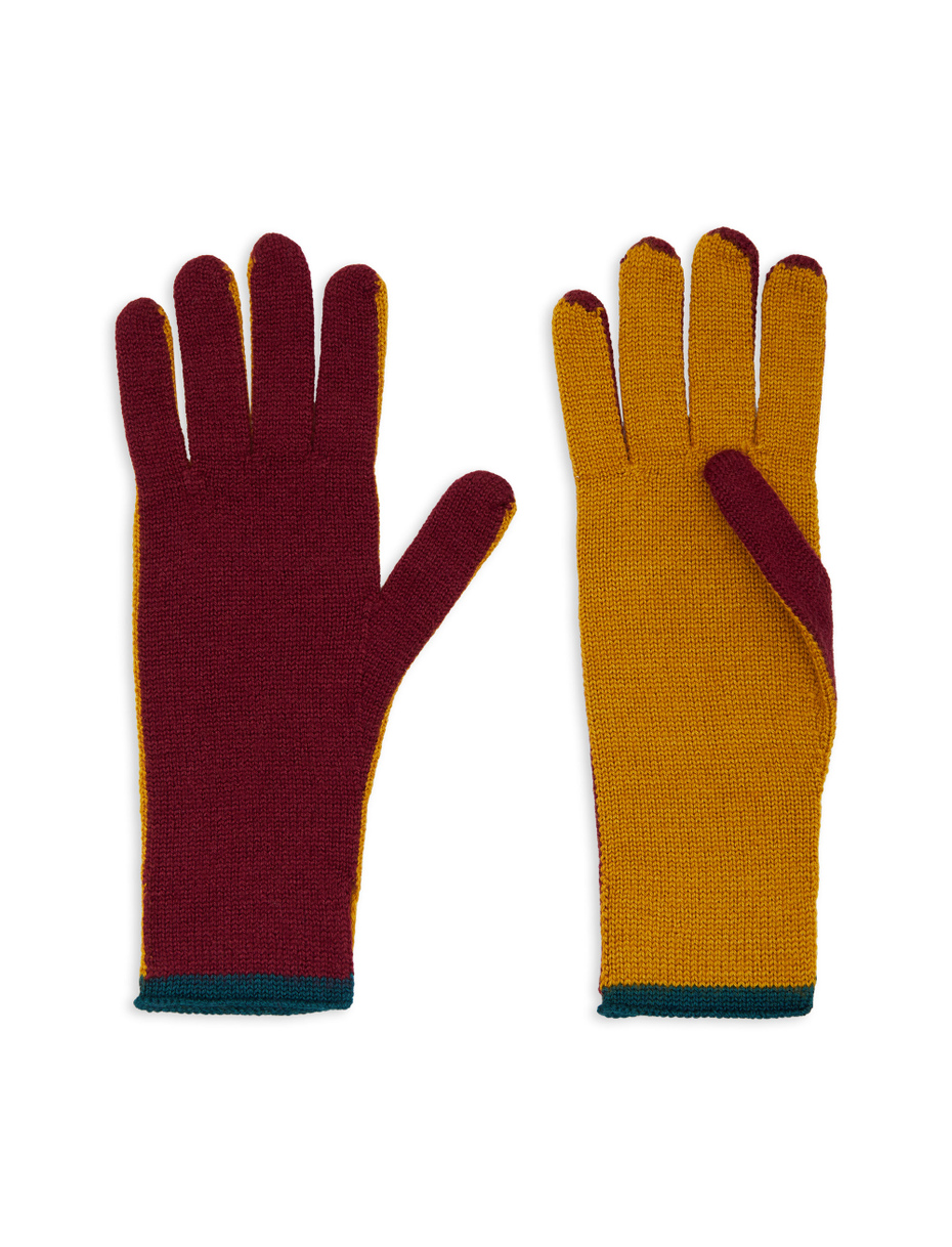 Guanti donna lana, seta e cashmere bordò tinta unita e contrasti - Gallo 1927 - Official Online Shop