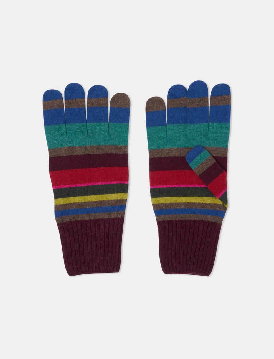 Men's burgundy wool and cashmere touch-screen gloves with multicoloured stripes - Gallo 1927 - Official Online Shop