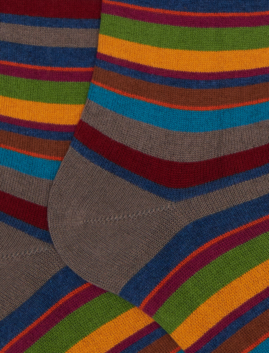 Women's long brown cotton and cashmere socks with multicoloured micro stripes - Gallo 1927 - Official Online Shop