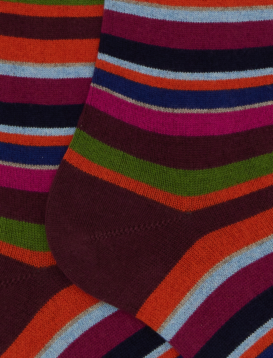 Women's long fuchsia cotton and cashmere socks with multicoloured micro stripes - Gallo 1927 - Official Online Shop