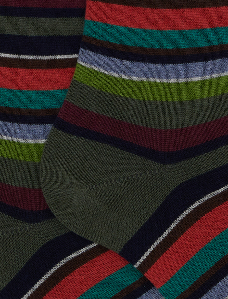 Women's long green cotton and cashmere socks with multicoloured micro stripes - Gallo 1927 - Official Online Shop