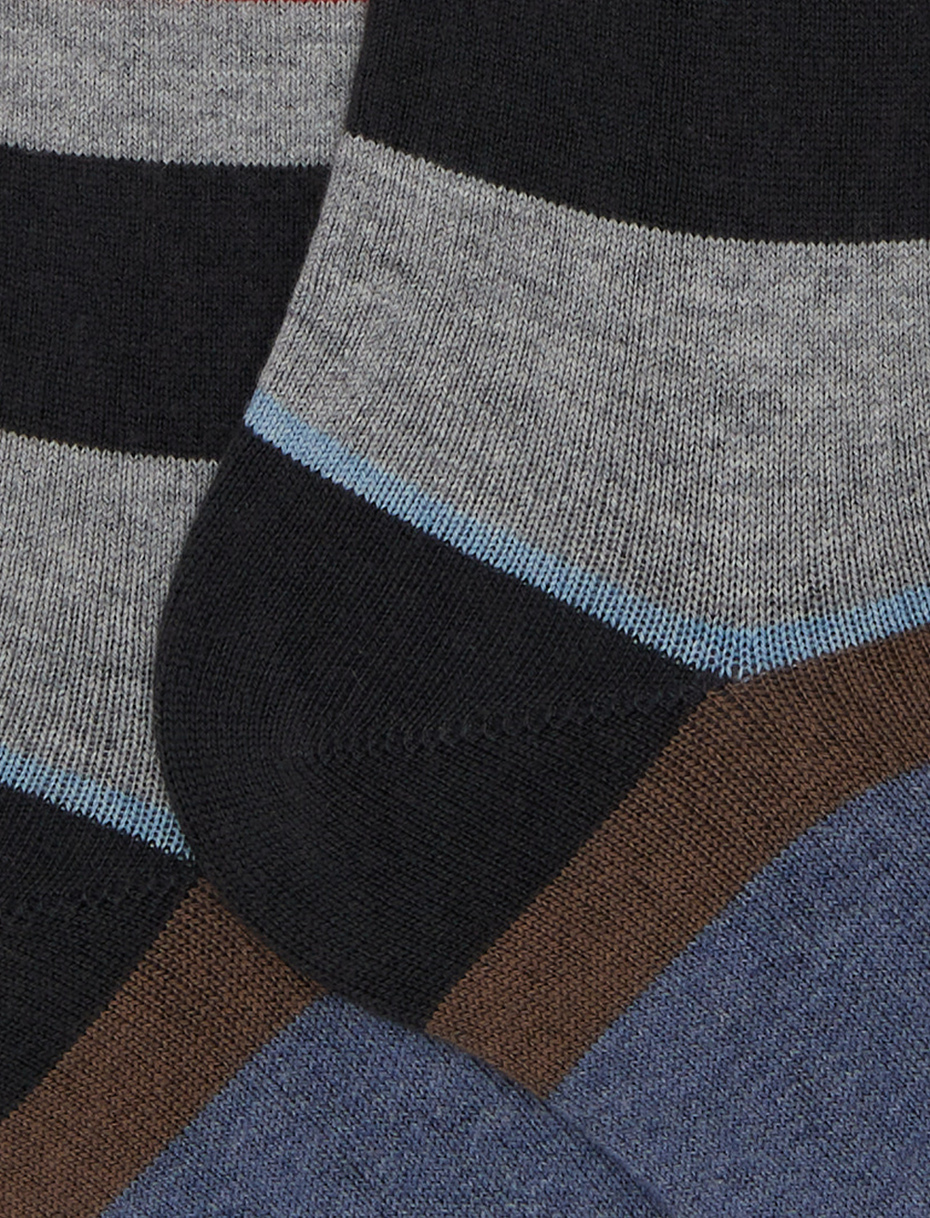 Women's long grey cotton and cashmere socks with multicoloured macro stripes - Gallo 1927 - Official Online Shop