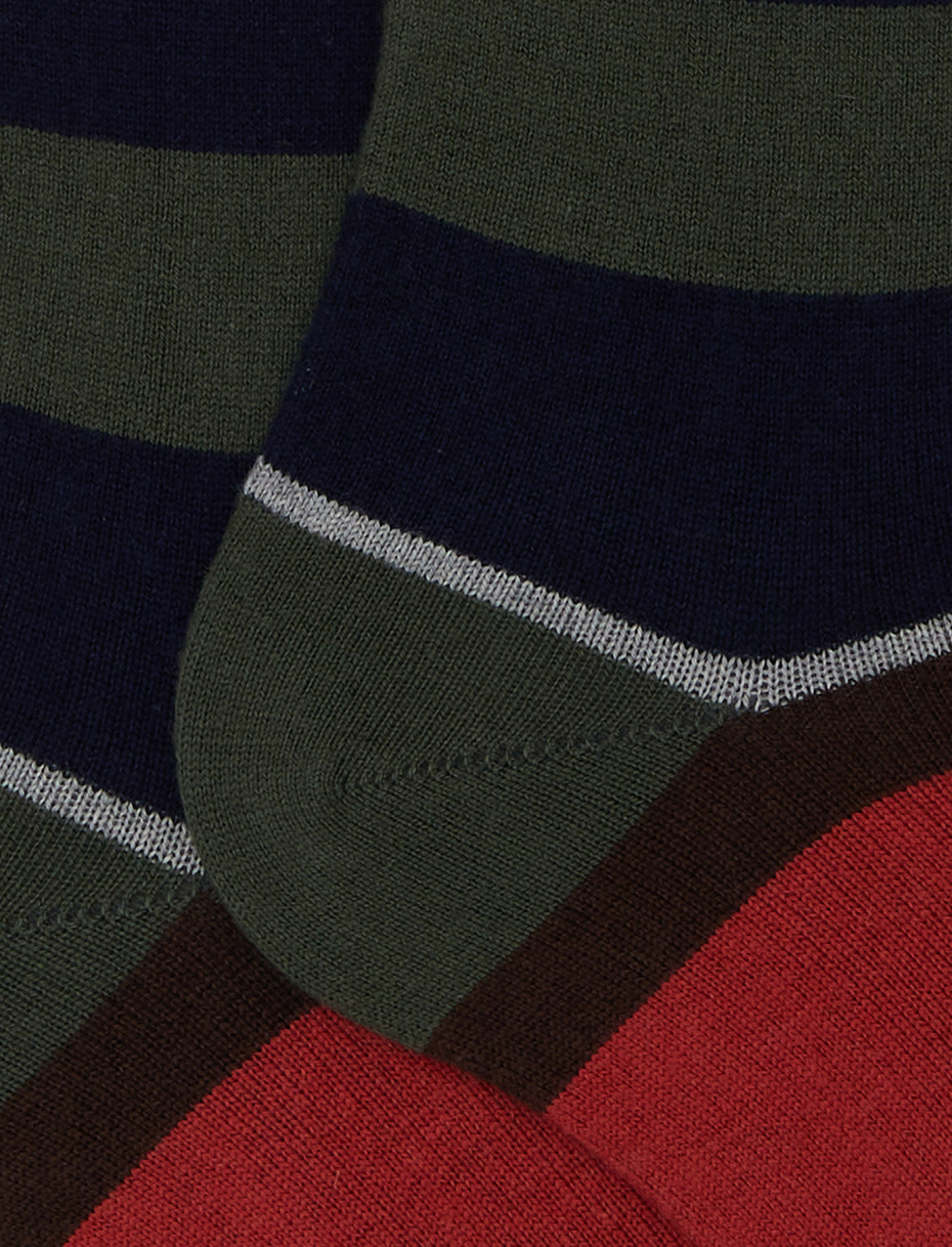 Women's long green cotton and cashmere socks with multicoloured macro stripes - Gallo 1927 - Official Online Shop