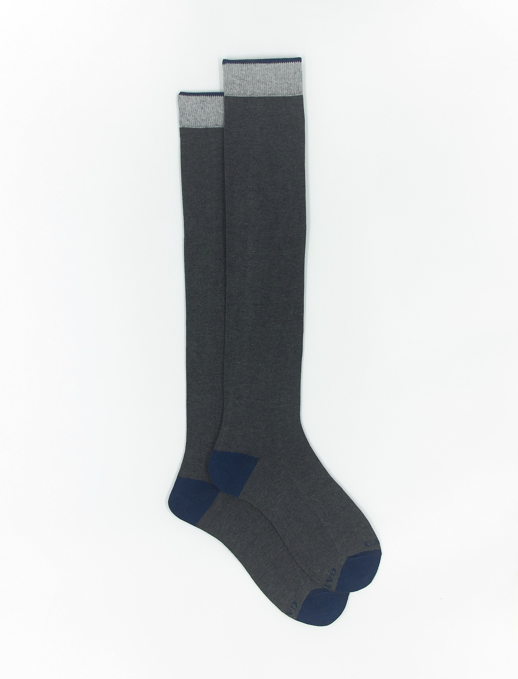 Women's long plain stone grey cotton and cashmere socks with contrasting details - Gallo 1927 - Official Online Shop