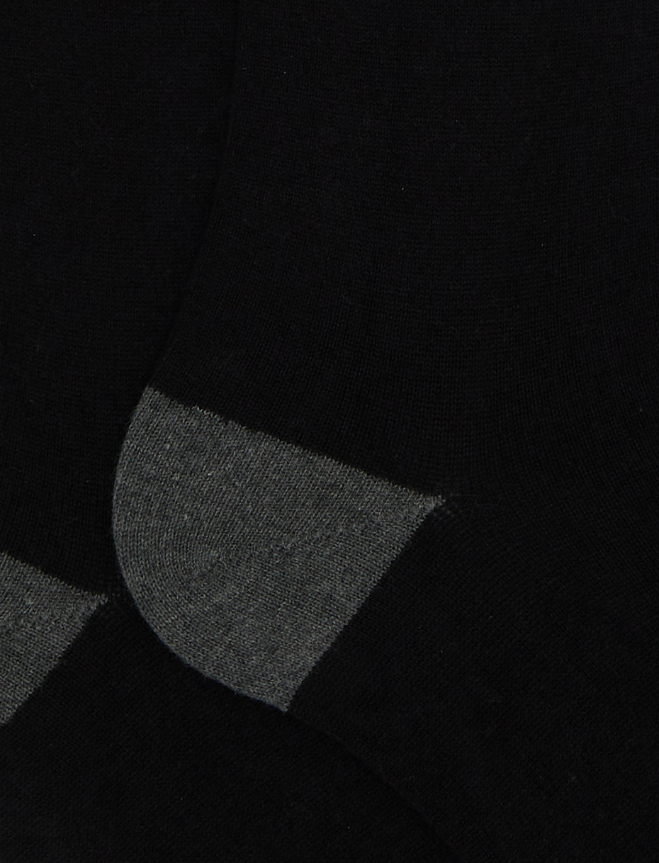 Women's long plain black cotton and cashmere socks with contrasting details - Gallo 1927 - Official Online Shop