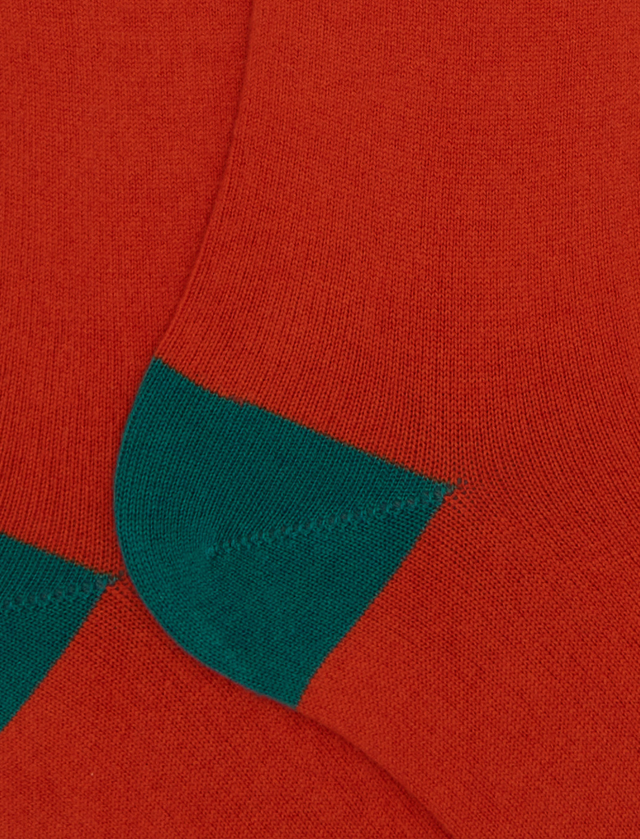 Women's long plain orange cotton and cashmere socks with contrasting details - Gallo 1927 - Official Online Shop