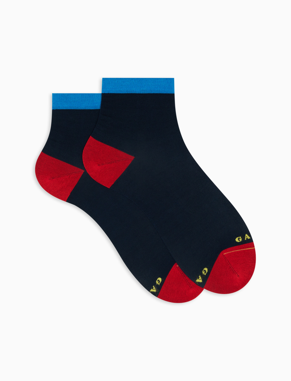 Women's ultra-light low-cut plain ocean blue cotton socks with contrasting detail - Gallo 1927 - Official Online Shop