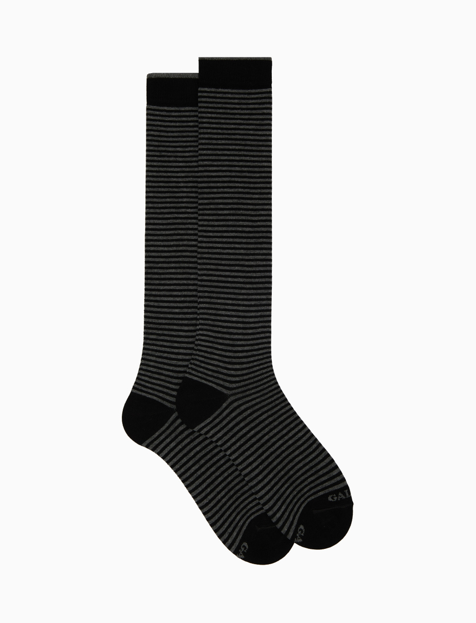 Women's long black cotton socks with Windsor stripes - Gallo 1927 - Official Online Shop