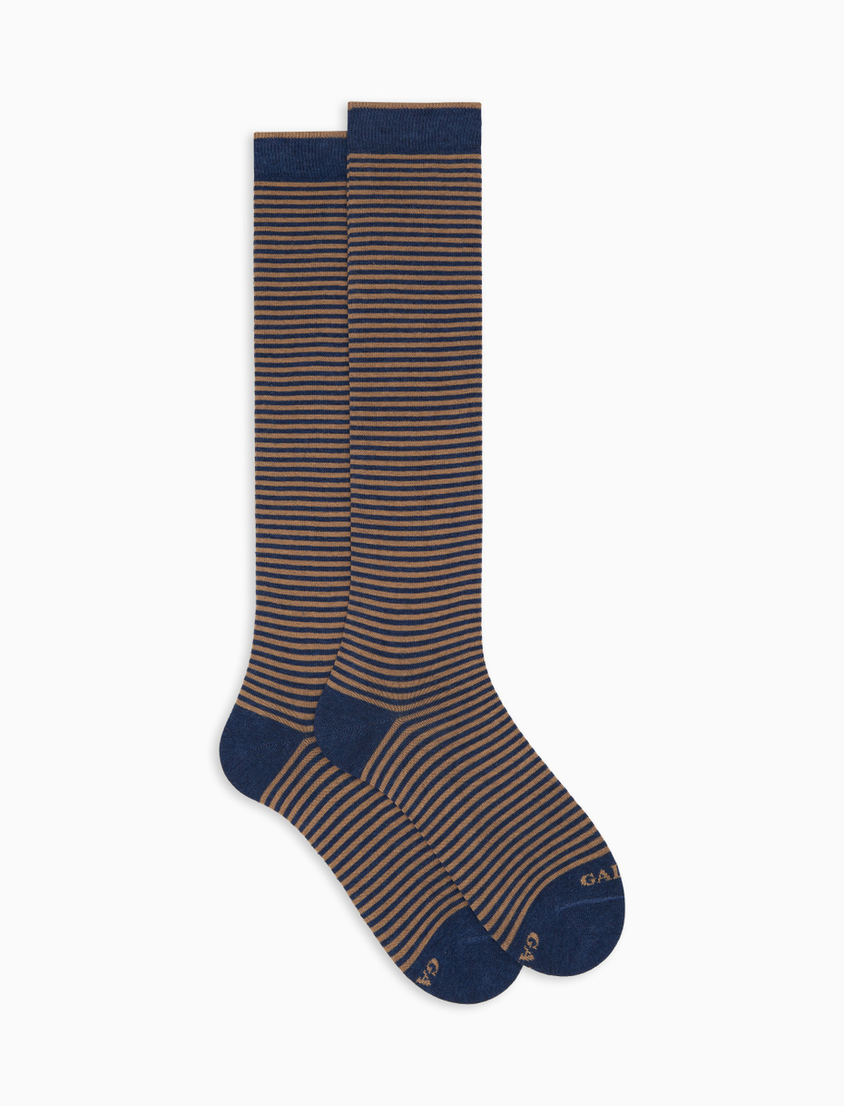 Women's long blue cotton socks with Windsor stripes - Gallo 1927 - Official Online Shop