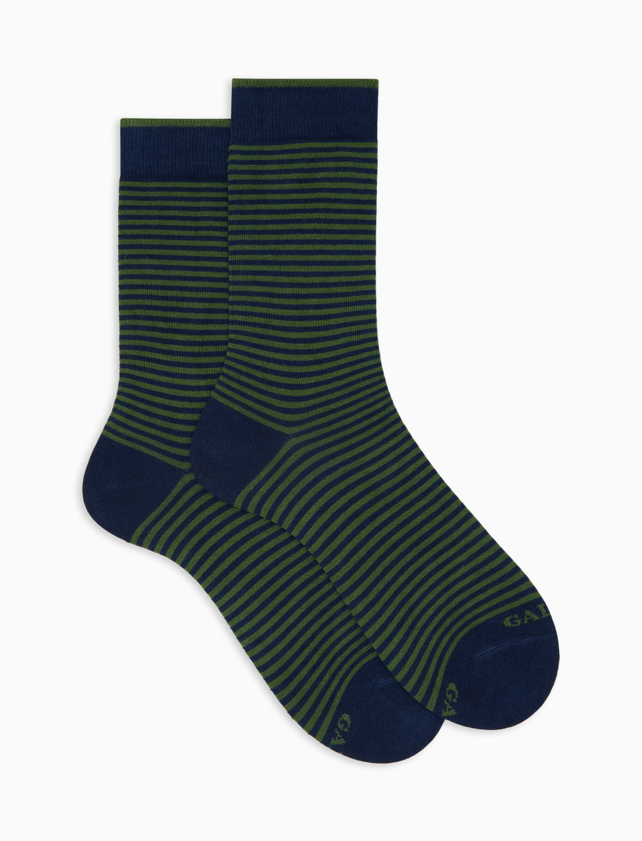 Women's short blue cotton socks with Windsor stripes - Gallo 1927 - Official Online Shop