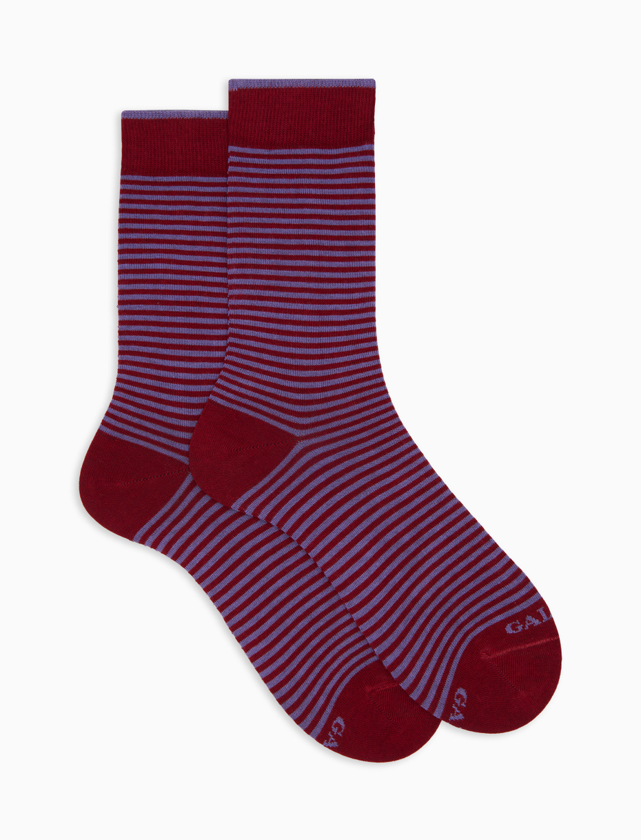 Women's short burgundy cotton socks with Windsor stripes - Gallo 1927 - Official Online Shop