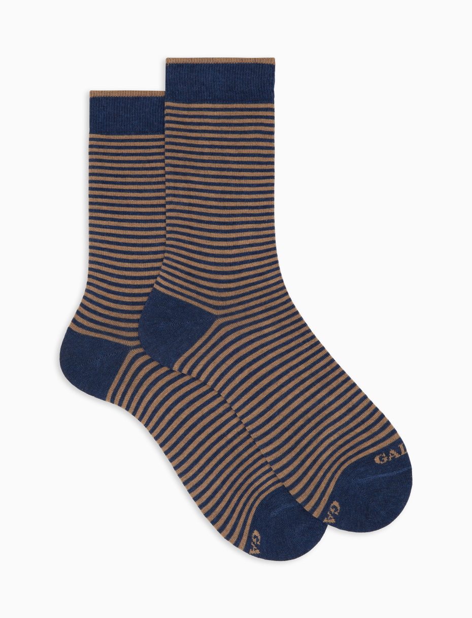 Women's short blue cotton socks with Windsor stripes - Gallo 1927 - Official Online Shop