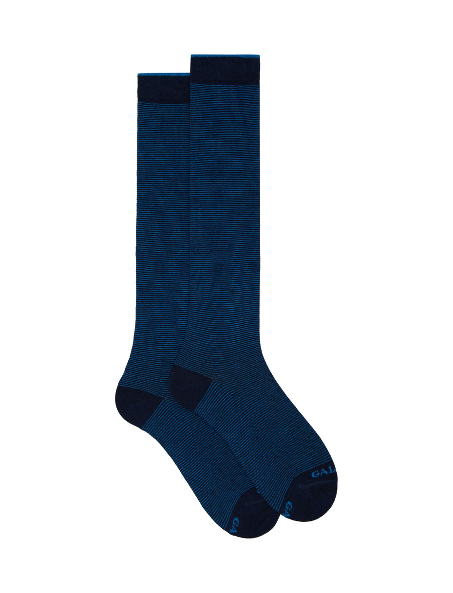 Women's long light blue cotton socks with two-tone stripes - Gallo 1927 - Official Online Shop