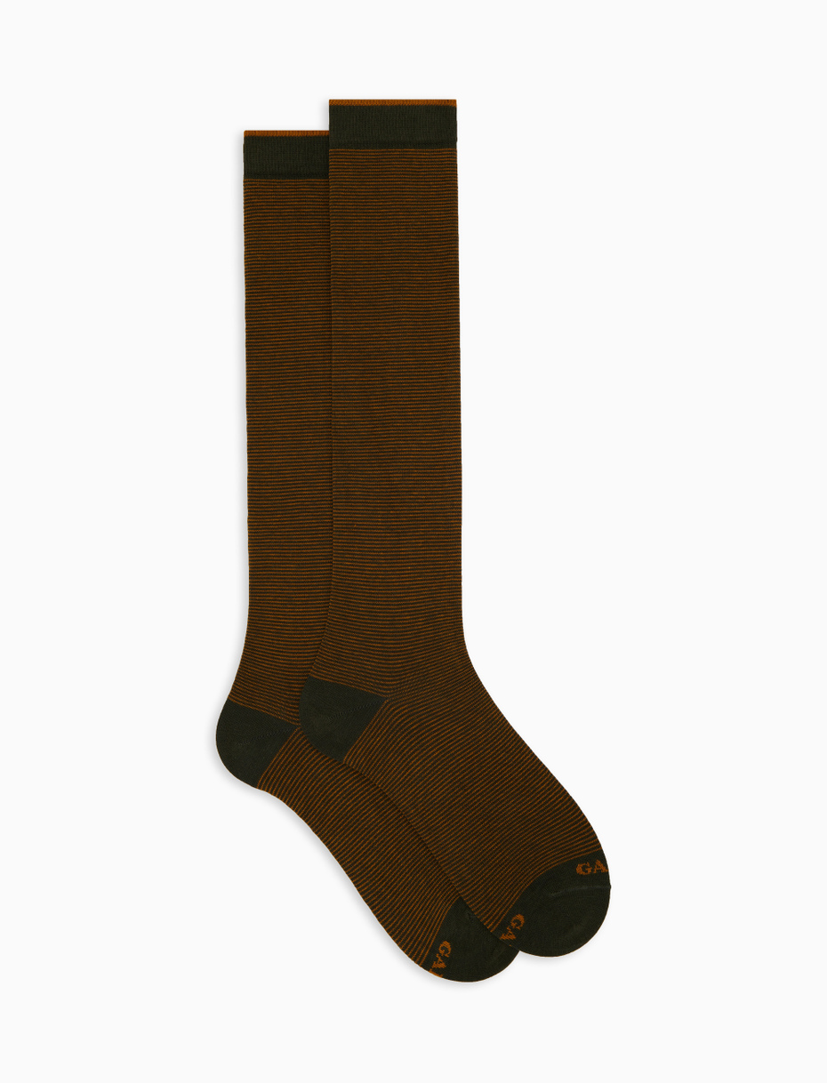 Women's long yellow cotton socks with two-tone stripes - Gallo 1927 - Official Online Shop