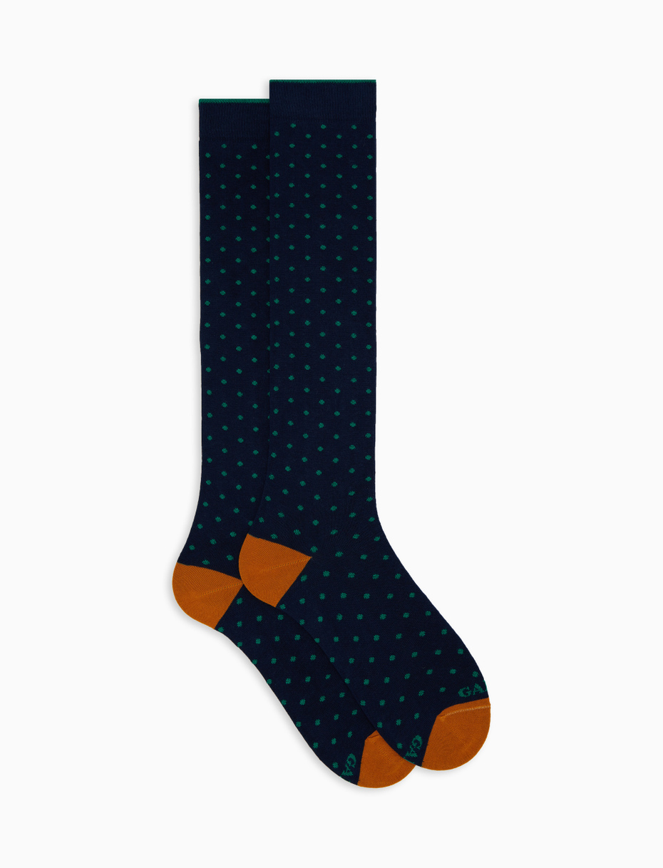 Women's long blue cotton socks with polka dots - Gallo 1927 - Official Online Shop