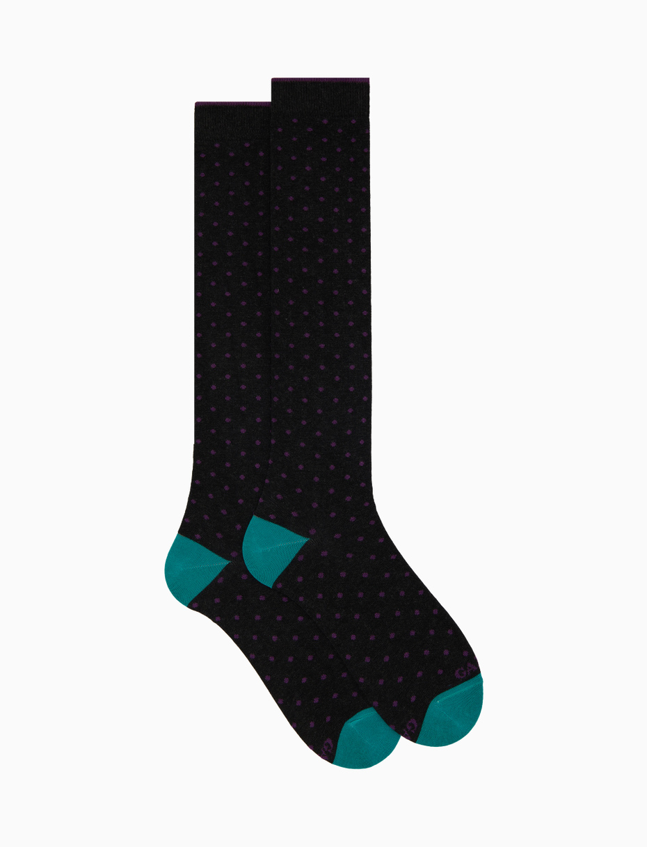 Women's long grey cotton socks with polka dots - Gallo 1927 - Official Online Shop