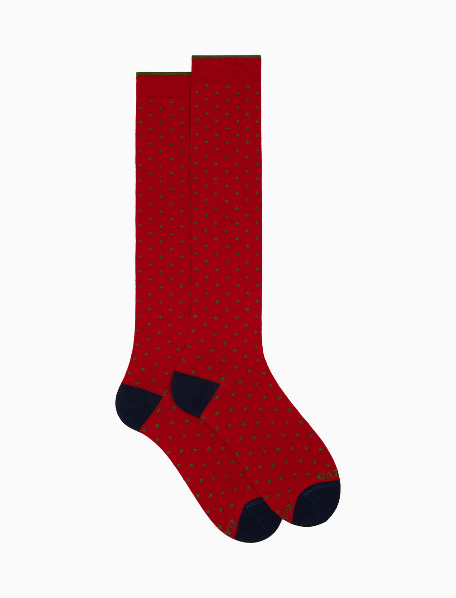 Women's long red cotton socks with polka dots - Gallo 1927 - Official Online Shop