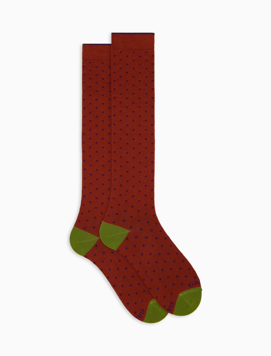 Women's long brown cotton socks with polka dots - Gallo 1927 - Official Online Shop