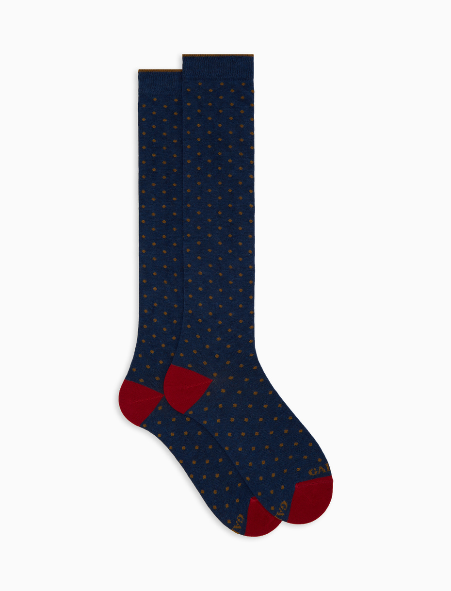 Women's long blue cotton socks with polka dots - Gallo 1927 - Official Online Shop
