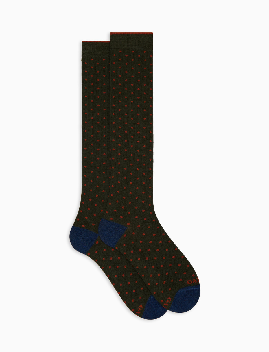 Women's long green cotton socks with polka dots - Gallo 1927 - Official Online Shop