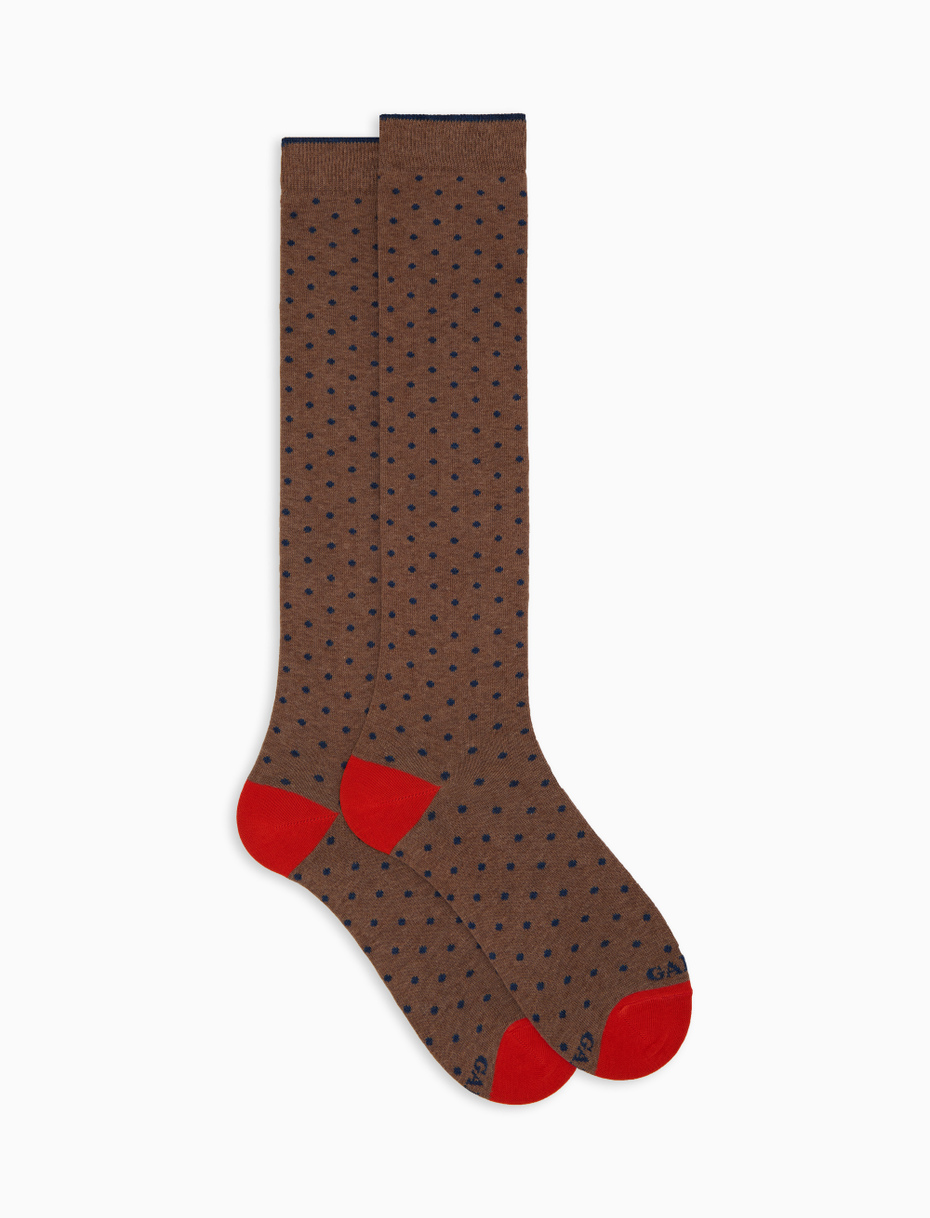 Women's long brown cotton socks with polka dots - Gallo 1927 - Official Online Shop