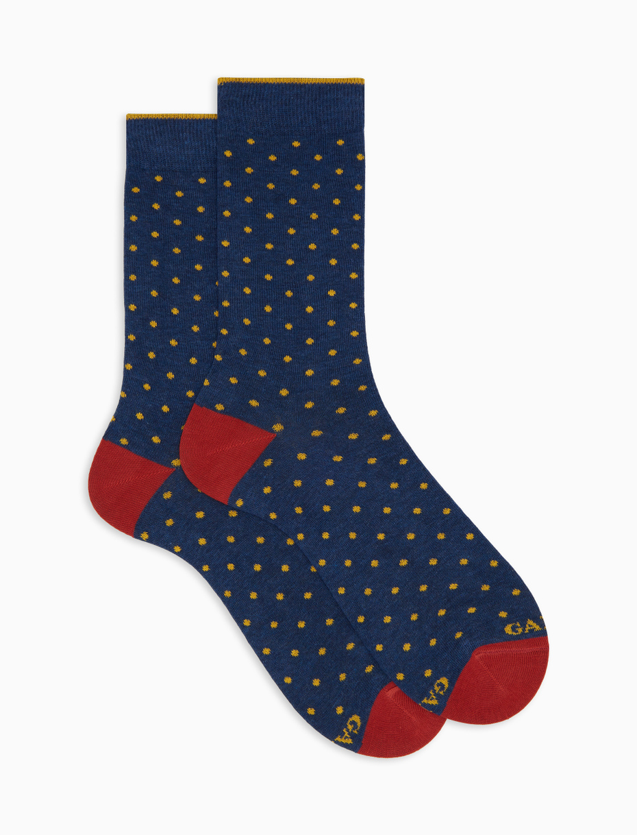 Women's short blue cotton socks with polka dots - Gallo 1927 - Official Online Shop
