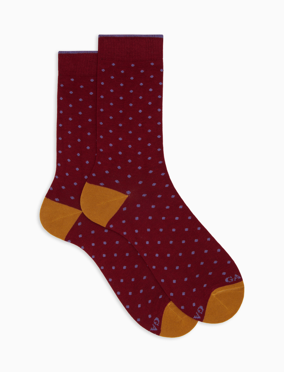 Women's short burgundy cotton socks with polka dots - Gallo 1927 - Official Online Shop