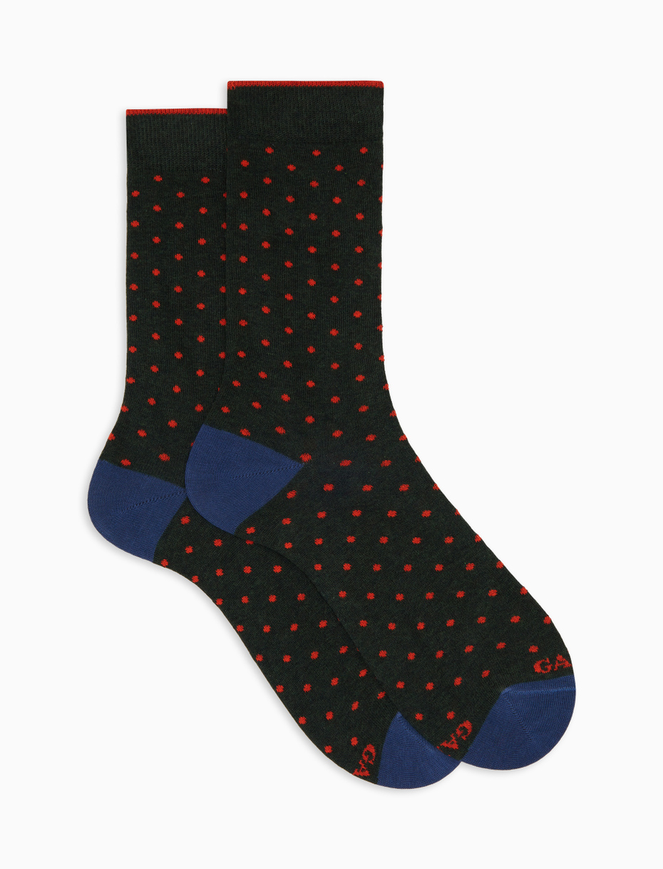 Women's short green cotton socks with polka dots - Gallo 1927 - Official Online Shop