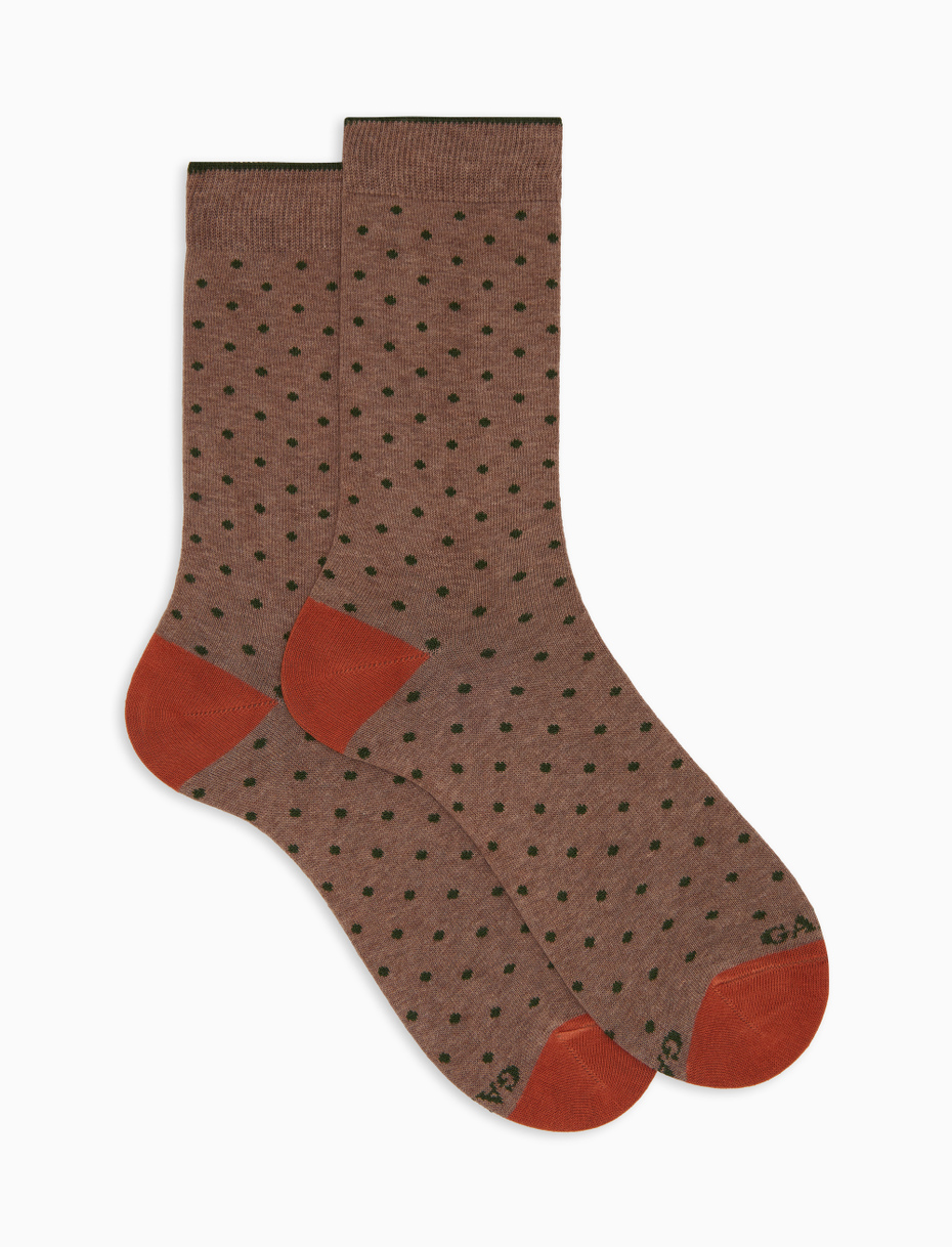 Women's short beige cotton socks with polka dots - Gallo 1927 - Official Online Shop