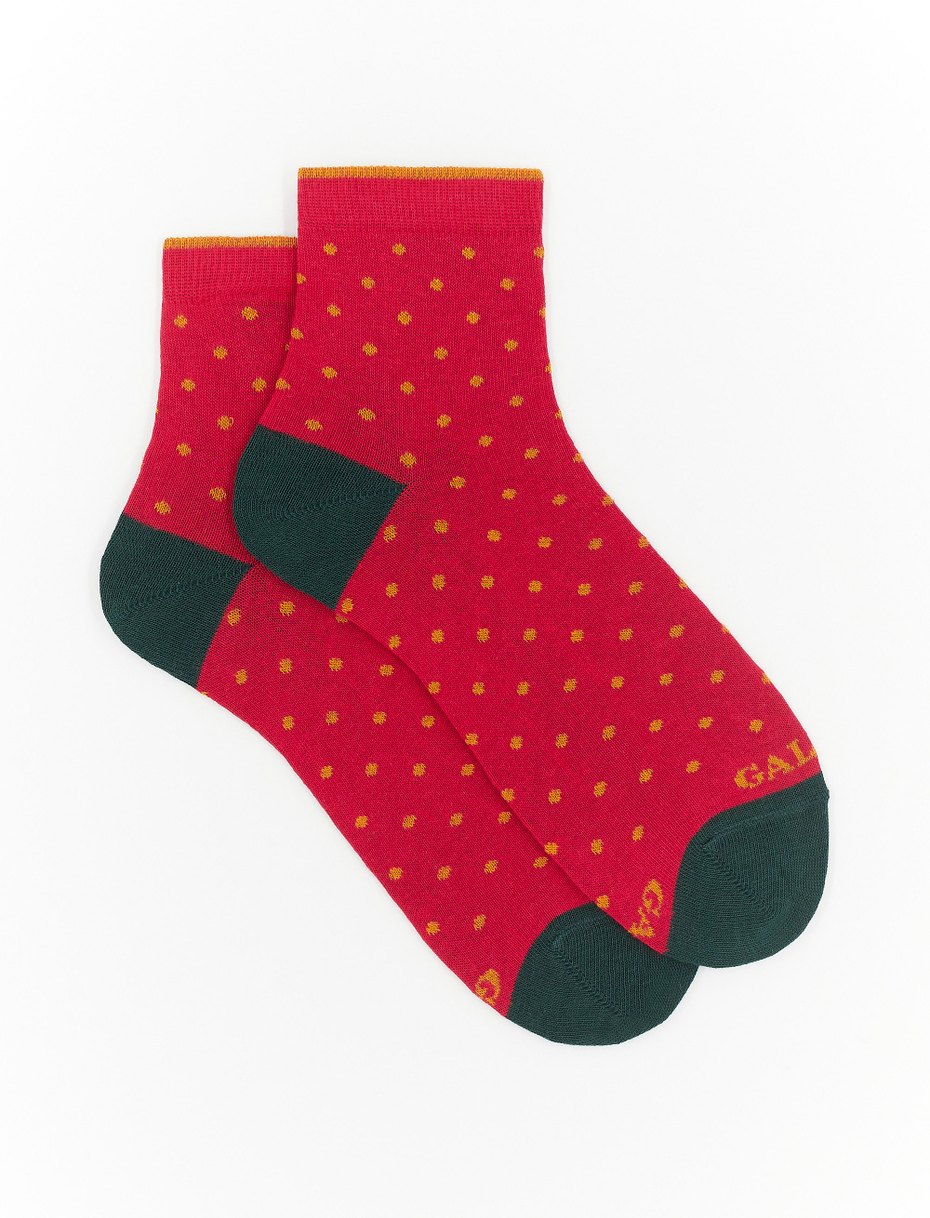 Women's super short carmine red cotton socks with polka dots - Gallo 1927 - Official Online Shop