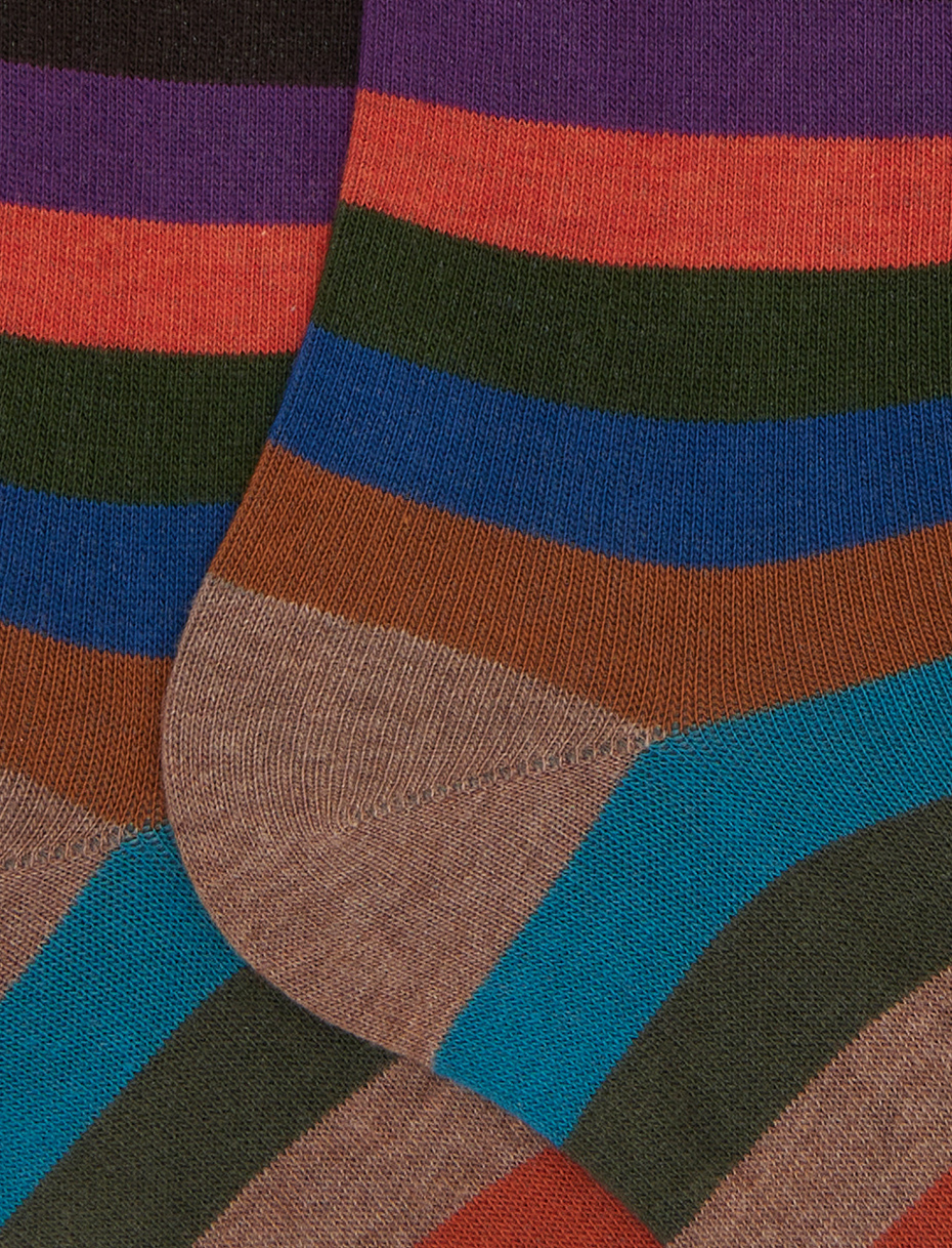 Women's long beige cotton socks with even stripes - Gallo 1927 - Official Online Shop
