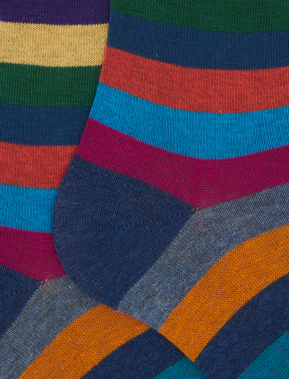 Women's long blue cotton socks with even stripes - Gallo 1927 - Official Online Shop